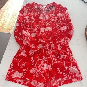 Red floral romper